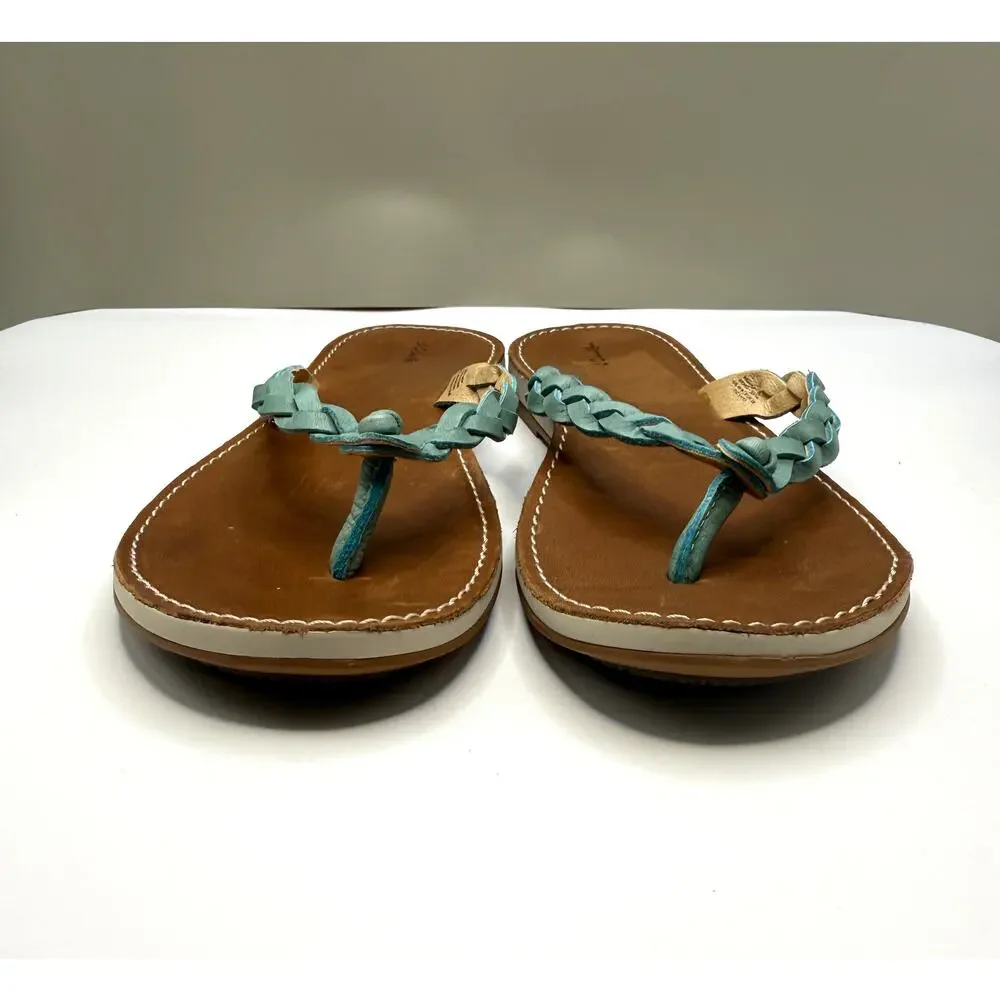 Olukai Kahiko Braided Leather Thong Sandals Sz 8 Flip Flops Turquoise Boho Flat - Picture 5 of 10